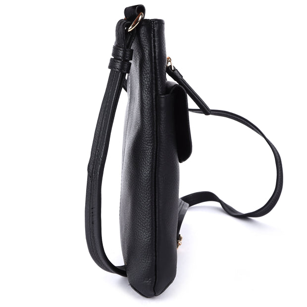 Ashwood Leather - Black Leather Crossbody Bag with a Zip & Flap Over Pocket  - CB5