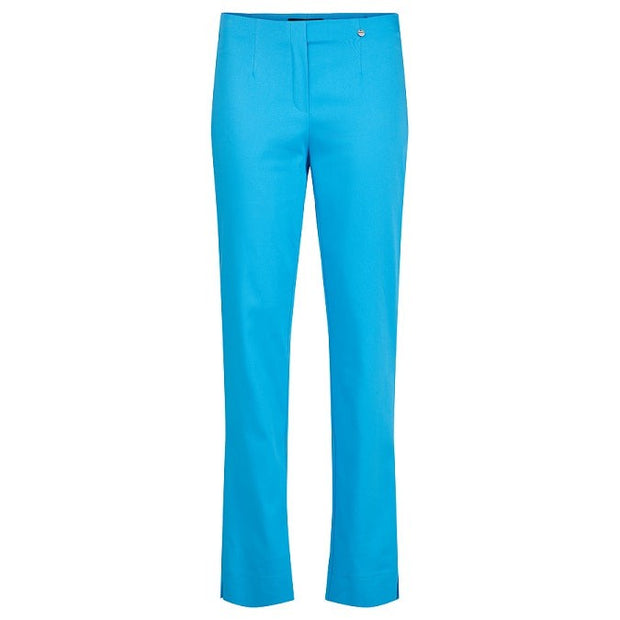 Robell – Marie - Lightweight Straight Leg Cotton Mix Trousers in Bright Blue