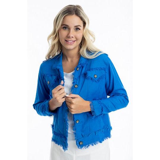 Orientique - Essentials - Short Cotton/Linen Mix Jacket in Fuchsia Pink (42118)