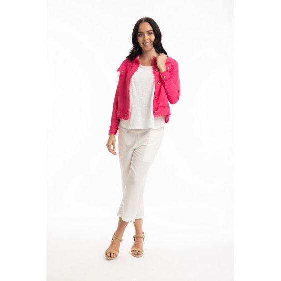 Orientique - Essentials - Short Cotton/Linen Mix Jacket in Fuchsia Pink (42118)