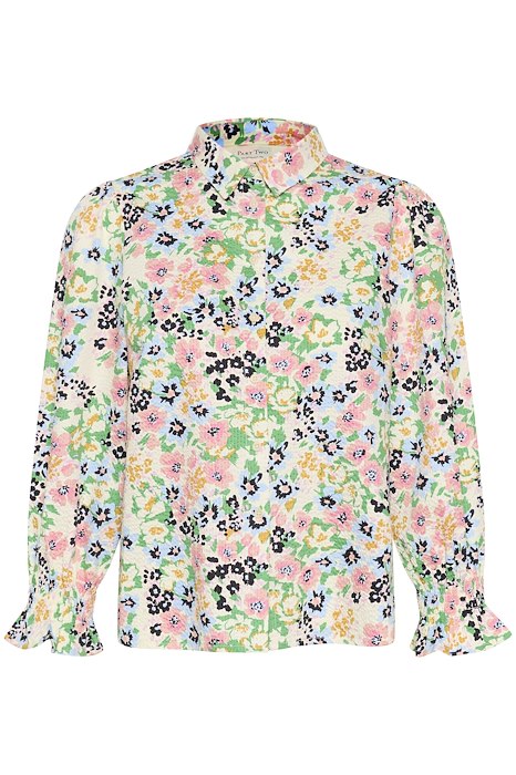 Part Two - NevinPW Long Sleeve Cotton Blouse in Green Multi Flower Print