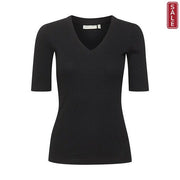 InWear - DagnaIW Black V Neck 1/2 Sleeve Tee Shirt