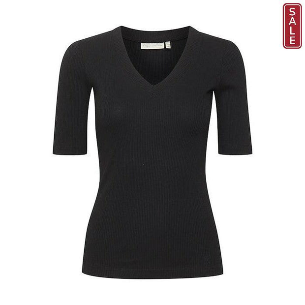 InWear - DagnaIW Black V Neck 1/2 Sleeve Tee Shirt