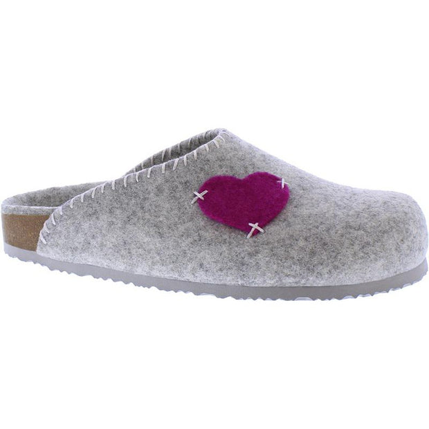 Adesso - Bexly Grey Wool Slipper with Cerise Pink Heart