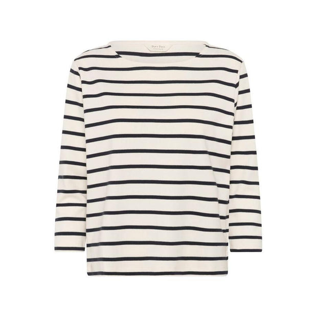 Part Two - NelaPW 3/4 Sleeve Round Neck Stripe Organic Cotton Top