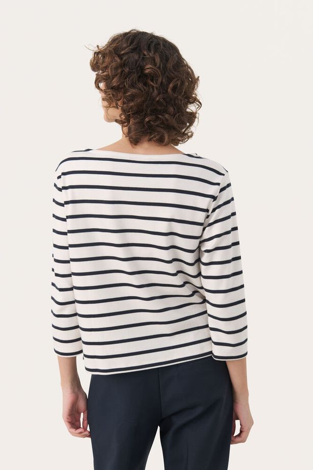 Part Two - NelaPW 3/4 Sleeve Round Neck Stripe Organic Cotton Top