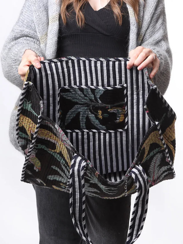 Kris Ana -  Large Forest Print Tote Bag in Black Velvet