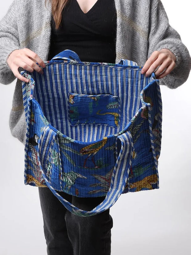 Kris Ana -  Large Forest Print Tote Bag in Dark Blue Velvet