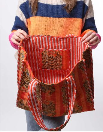 Kris Ana -  Large Tiger Print Tote Bag in Orange Velvet