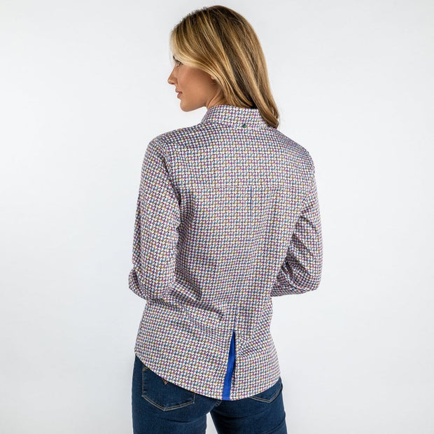Claudio Lugli - Ladies Cotton Shirt - Multi-Coloured Houndstooth Print (CLW2144)