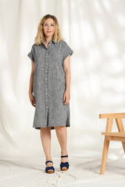 Mat De Misaine - Rabelo - Navy Check Cotton Shirt Dress with Belt