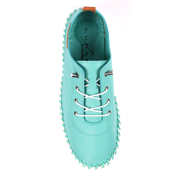 Lunar Shoes - St Ives Leather Plimsoll in Turquoise