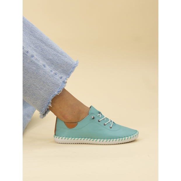Lunar Shoes - St Ives Leather Plimsoll in Turquoise