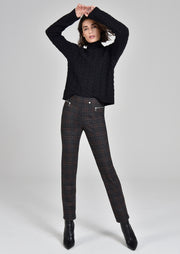 Robell – Mimi - Modern Slim Leg Ankle Length Trouser in Taupe & Black Check