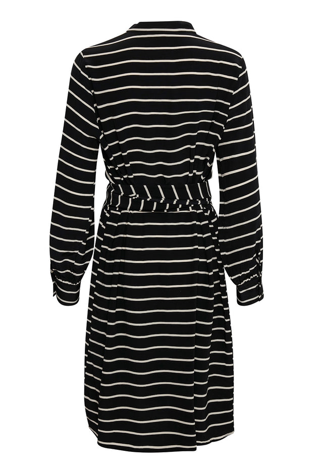 Part Two - Orphea - Black Dress with White Stripes and Sash Tie Belt
