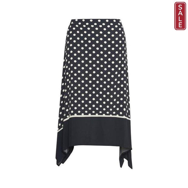 Part Two - Bayan Navy And White Spotted A-Line Skirt