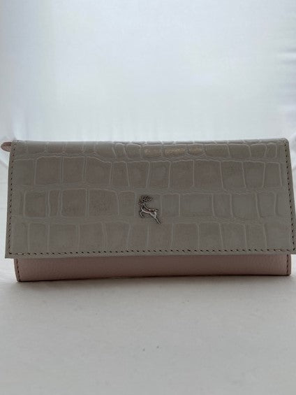 Ashwood Croc Effect Leather Shoulder Bag in Pale Grey