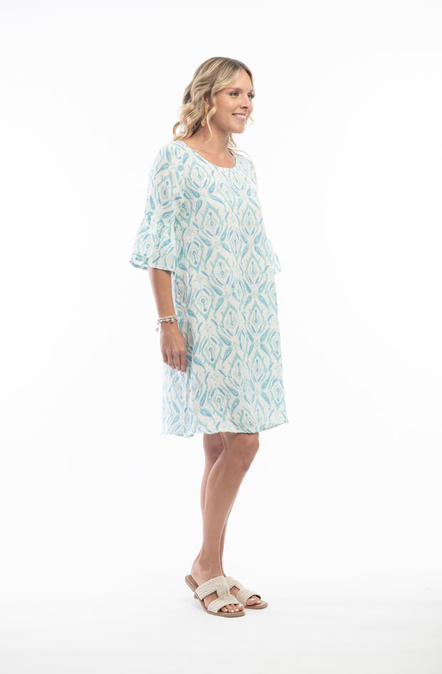 Orientique - Linen Dress with Frill Sleeve (7164)