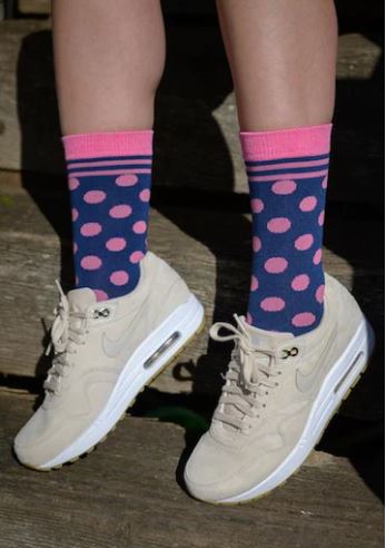 Swole Panda - Ladies Bamboo Socks - Navy/ Pink Polka Dot
