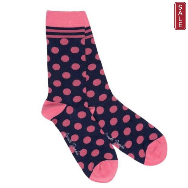 Swole Panda - Ladies Bamboo Socks - Navy/ Pink Polka Dot