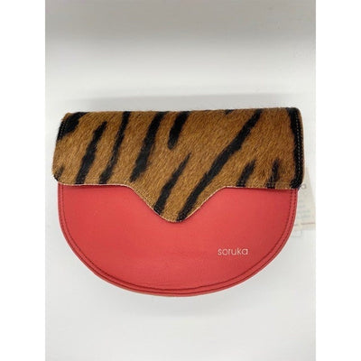 Soruka - Red Leather & Brown Tiger Print Shoulder Bag
