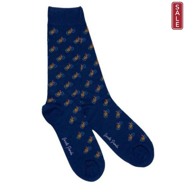 Swole Panda - Unisex Bamboo Socks - Blue Socks with Bicycle Design