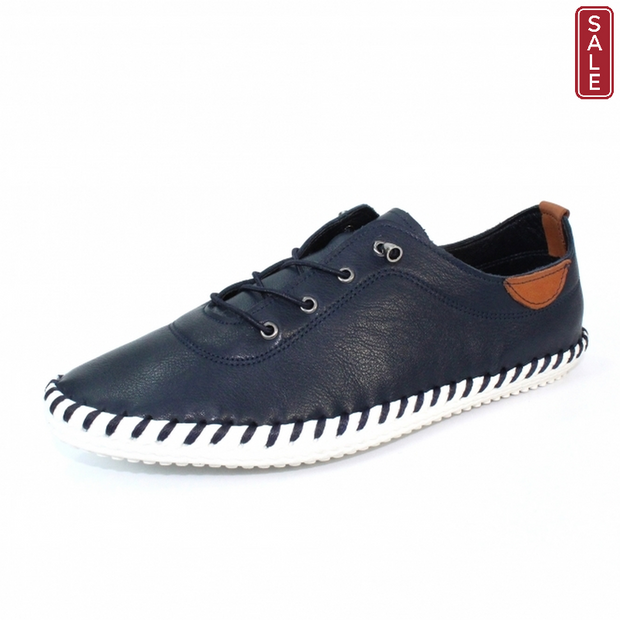 Lunar Shoes - St Ives Leather Plimsoll in Navy