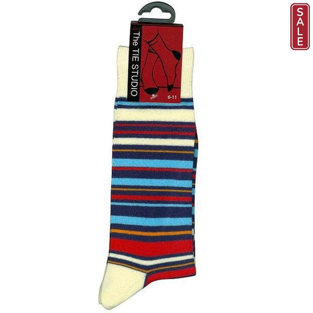 The Tie Studio - Men's Socks - Multi-Coloured Stripes on Cream