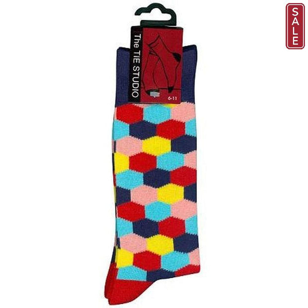 The Tie Studio - Men's Socks - Multi-Coloured Hexagons on Navy