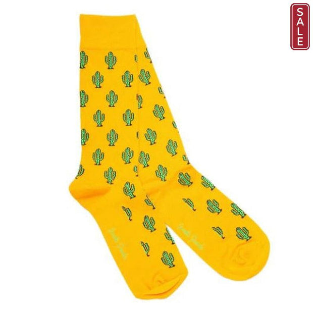Swole Panda - Ladies Bamboo Socks - Bright Yellow with Cactus