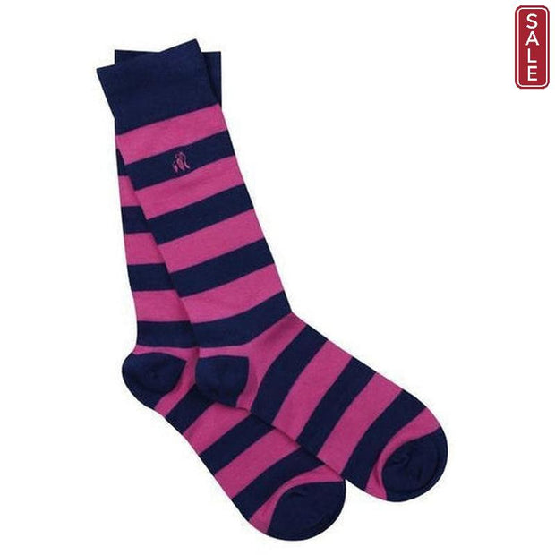 Swole Panda - Ladies Bamboo Socks - Pink/Blue Stripes (SP088-S)