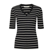 InWear - DagnaIW Black & Winter White V Neck Striped 1/2 Sleeve Tee Shirt