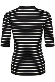 InWear - DagnaIW Black & Winter White V Neck Striped 1/2 Sleeve Tee Shirt