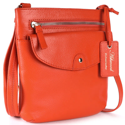 Ashwood Leather - Orange Leather Crossbody Bag with a Zip & Flap Over Pocket  - CB5