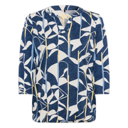 Olsen - Clara - Round Neck with Short V Slit 3/4 Sleeves in a Blue/White Print (11105021)