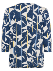 Olsen - Clara - Round Neck with Short V Slit 3/4 Sleeves in a Blue/White Print (11105021)
