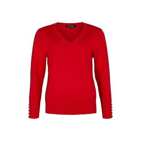 Sunday V Neck Long Sleeve Fine Knit Bright Red Jumper (6959-6030)