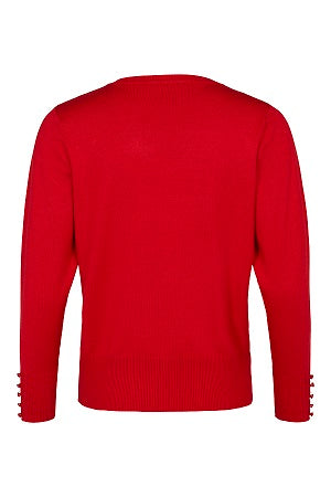 Sunday V Neck Long Sleeve Fine Knit Bright Red Jumper 6959 6030