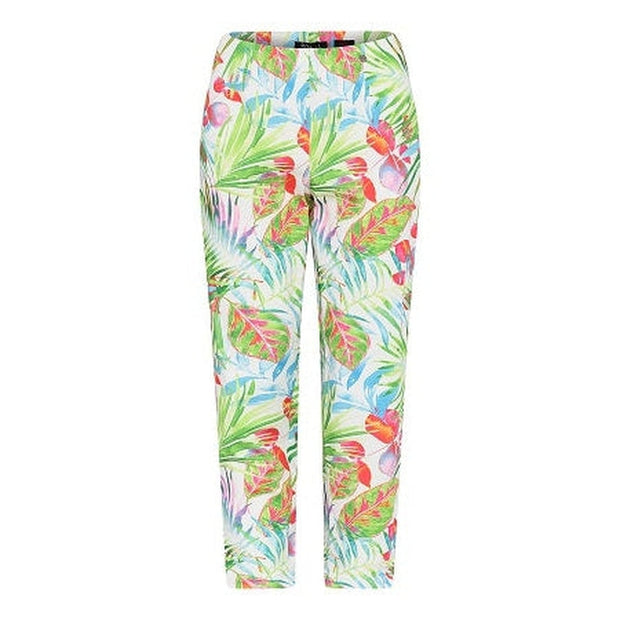Robell – Lena 09 - Bold Floral Print Cropped Trousers With Cut Away Ladder Design at Hemline