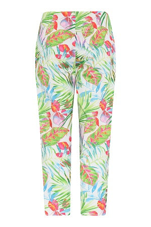 Robell – Lena 09 - Bold Floral Print Cropped Trousers With Cut Away Ladder Design at Hemline