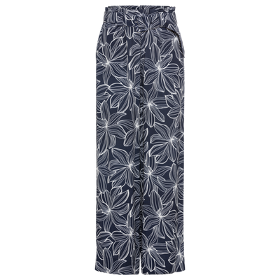 Olsen - Wide Leg Trousers in Navy with White Floral Print (14002153)