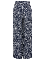Olsen - Wide Leg Trousers in Navy with White Floral Print (14002153)