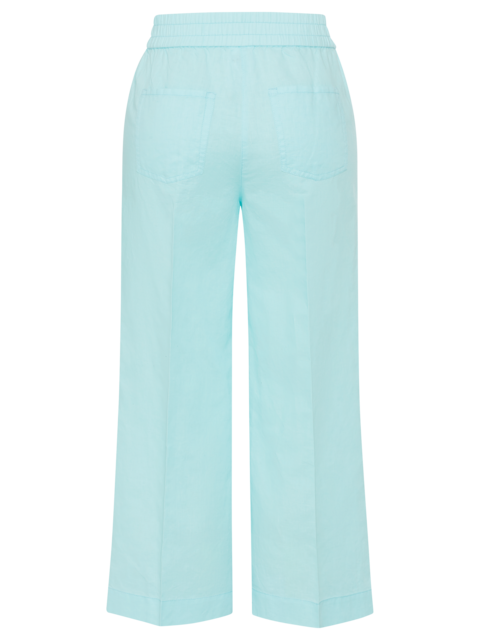 Olsen Cotton Linen Cropped Wide Leg Aqua Mint Trouser