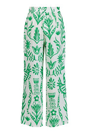 GOMAYE - Wide Leg Linen Trouser in bold Green Print