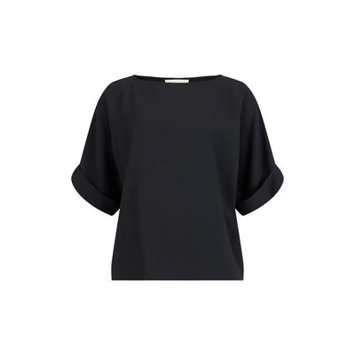GOMAYE - Boxy Fit Wide Neck Elbow Length Sleeve Blouse In Black