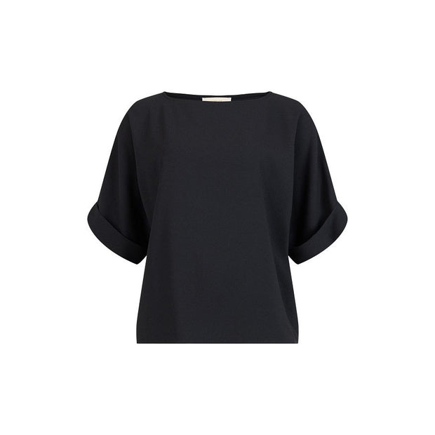 GOMAYE - Boxy Fit Wide Neck Elbow Length Sleeve Blouse In Black