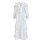 GOMAYE - Tiered V neckline cotton Maxi Dress in White