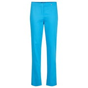 Robell – Marie - Lightweight Straight Leg Cotton Mix Trousers in Bright Blue