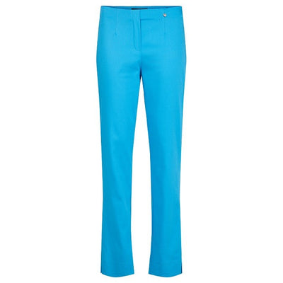 Robell – Marie - Lightweight Straight Leg Cotton Mix Trousers in Bright Blue