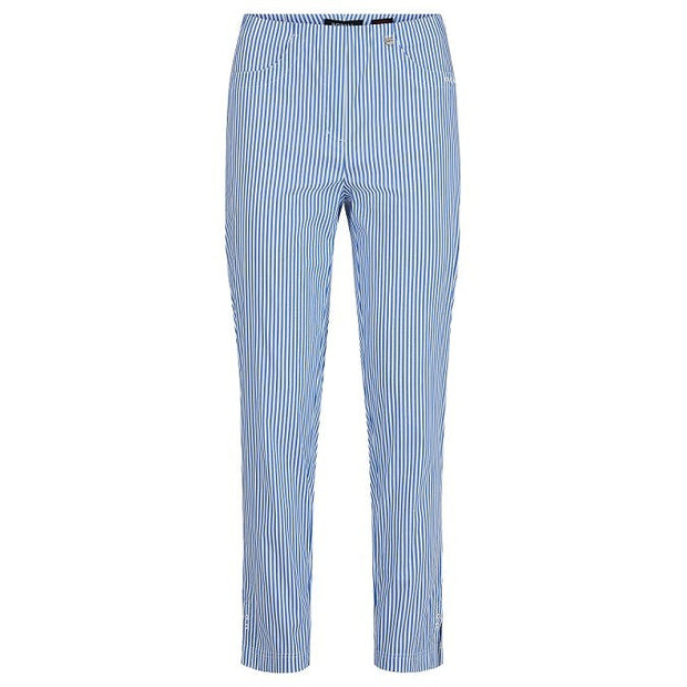 Robell – Bella 09 - Lightweight Cropped Trouser (7/8 Length) in a Blue Stripe